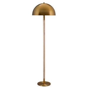Maklaine Iron and Wood Floor Lamp With Dome Shade in Antique Brass