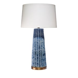 Maklaine Handmade Pleated Ceramic Table Lamp With Linen Shade in Blue