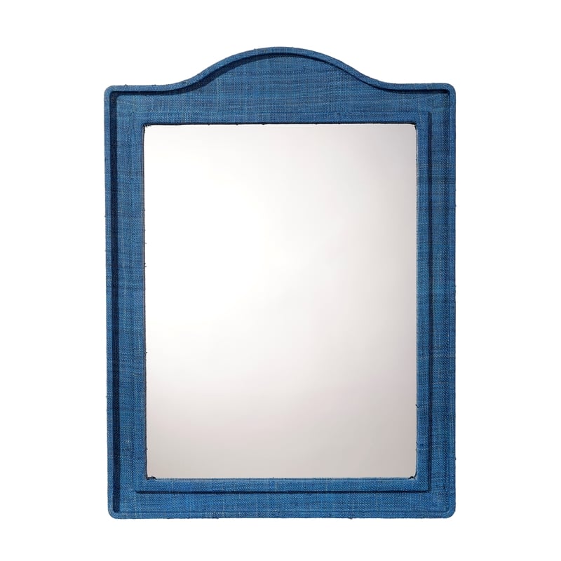 Maklaine Contemporary Handmade Dyed Raffia Arch Wall Mirror in Indigo