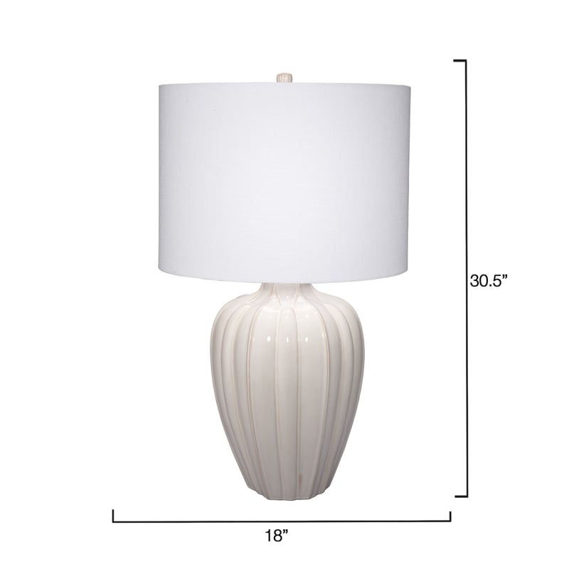 Maklaine Handmade Ribbed Ceramic Table Lamp With Linen Drum Shade