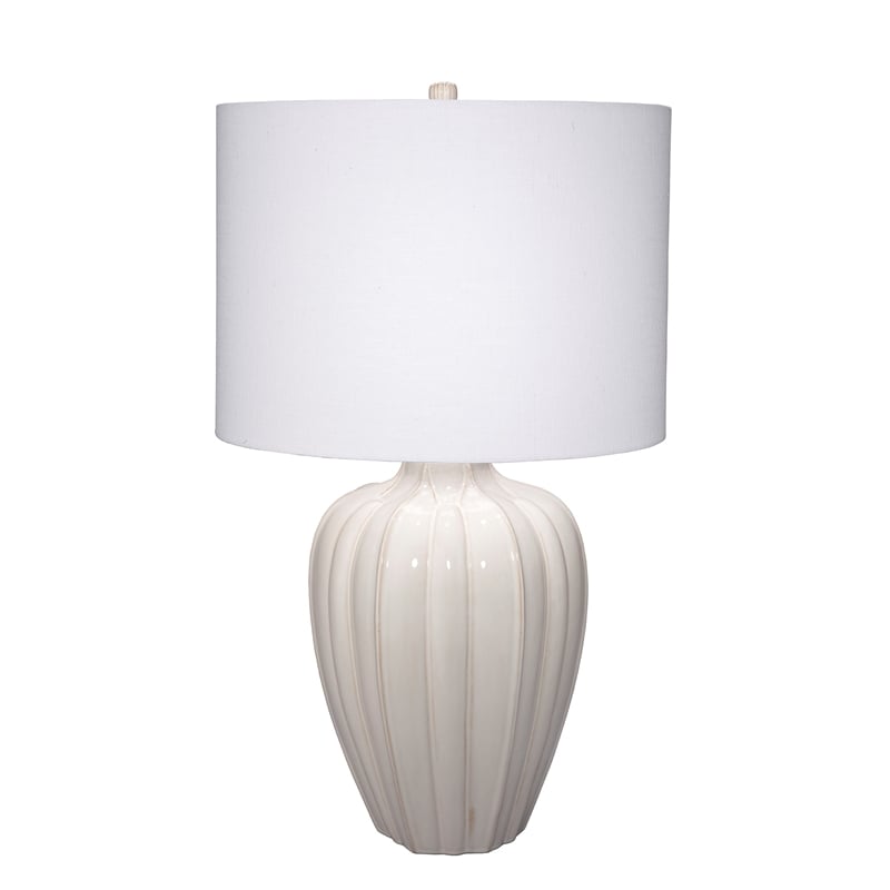 Maklaine Handmade Ribbed Ceramic Table Lamp With Linen Drum Shade