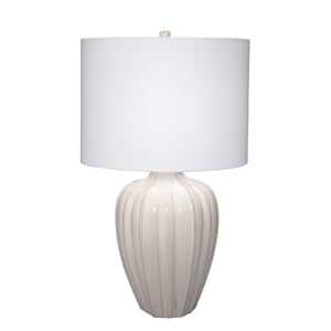 Maklaine Handmade Ribbed Ceramic Table Lamp With Linen Drum Shade