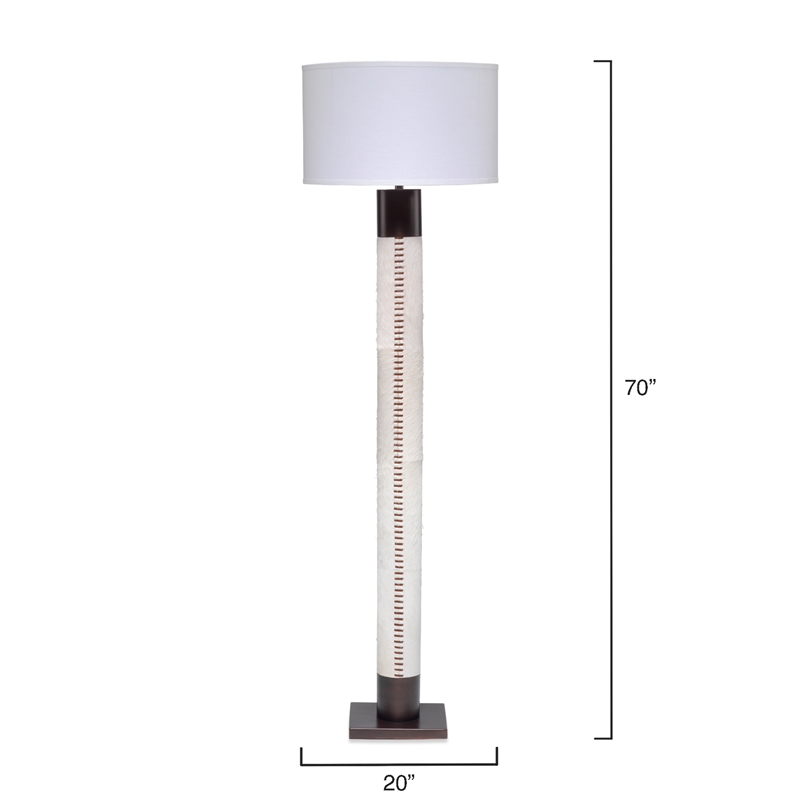 Maklaine Natural Hide and Linen Floor Lamp With Leather Stitch in White