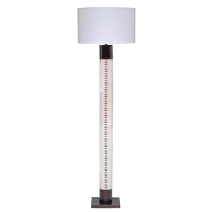 Maklaine Natural Hide and Linen Floor Lamp With Leather Stitch in White