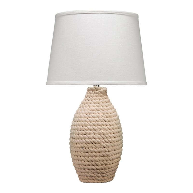 Maklaine Coastal Jute Rope-Wrapped Table Lamp With Linen Shade