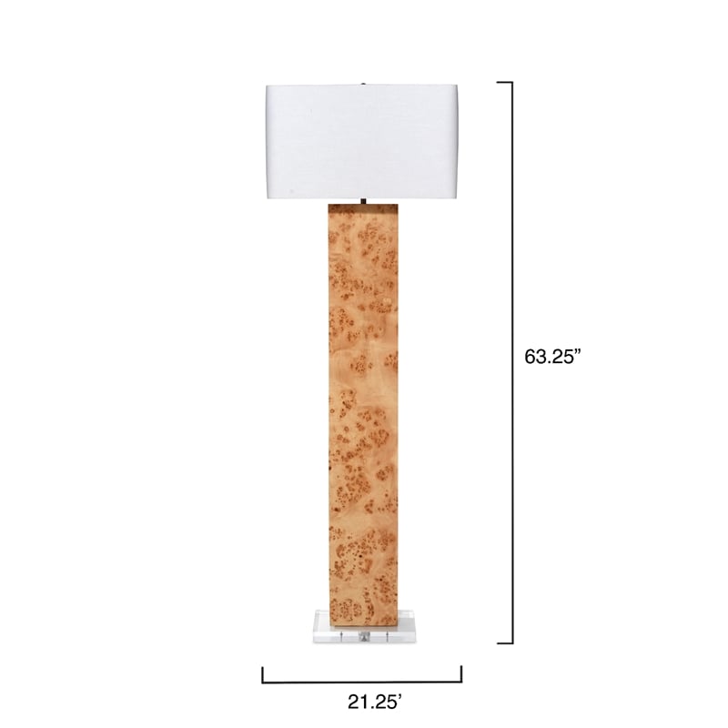 Maklaine Burl Wood Veneer Floor Lamp With Linen Rectangle Shade in Cream