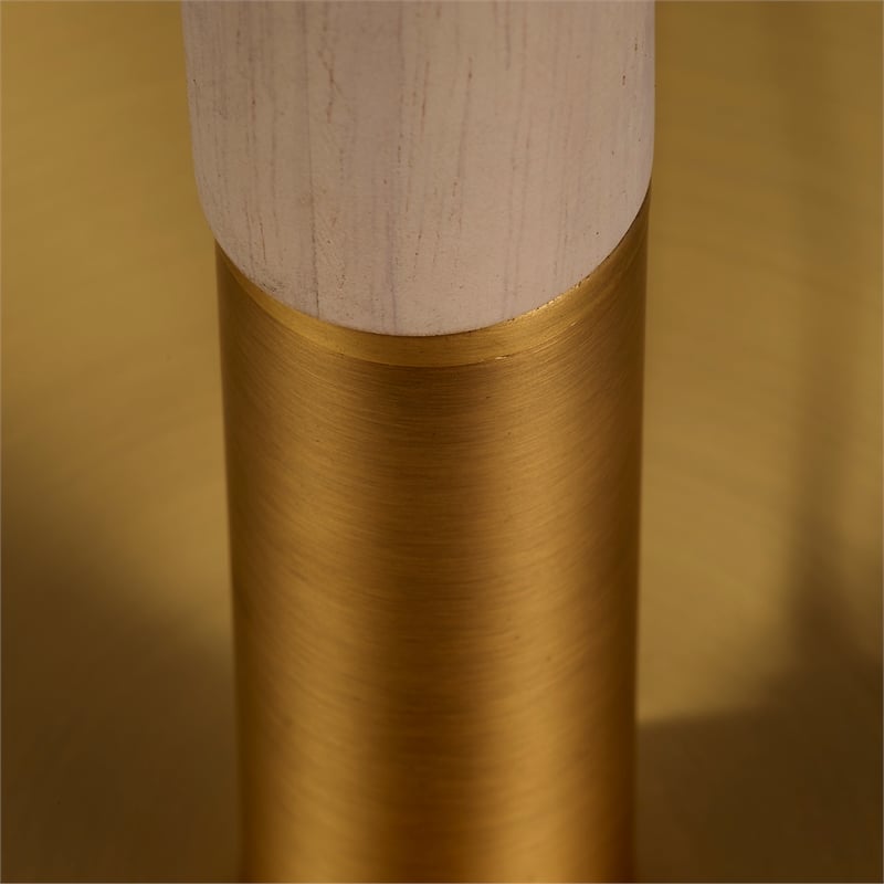 Maklaine Wood and Raffia Cone Shade Floor Lamp in Antique Brass