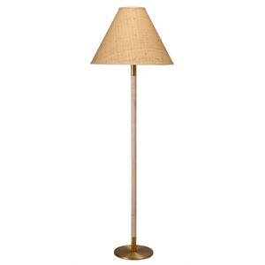 Maklaine Wood and Raffia Cone Shade Floor Lamp in Antique Brass