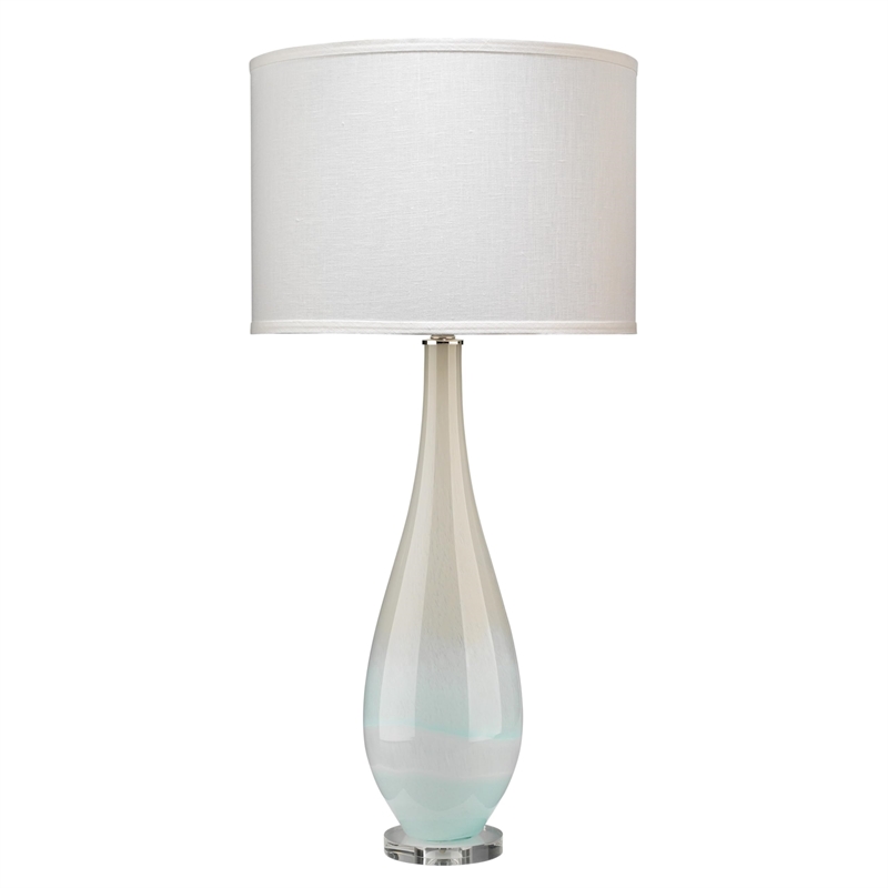 Maklaine Hand-Blown Glass Table Lamp With Linen Shade in Sky Blue