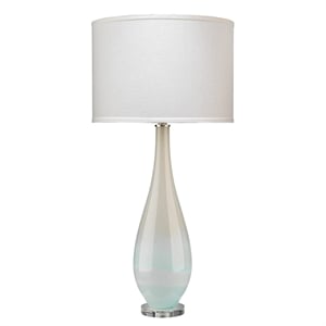 Maklaine Hand-Blown Glass Table Lamp With Linen Shade in Sky Blue