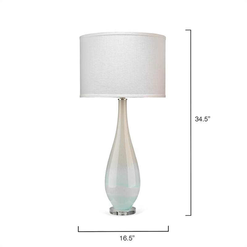 Maklaine Hand-Blown Glass Table Lamp With Linen Shade in Sky Blue