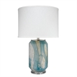 Maklaine Hand-Blown Glass Coastal Table Lamp With Linen Shade in Pale Blue