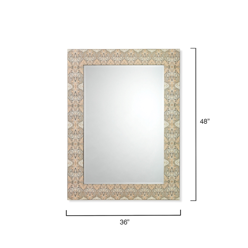 Maklaine Lacquered Inkblot-Pattern Beveled Wall Mirror in Gray/Cream