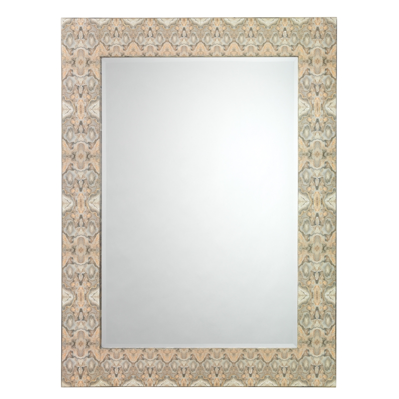 Maklaine Lacquered Inkblot-Pattern Beveled Wall Mirror in Gray/Cream