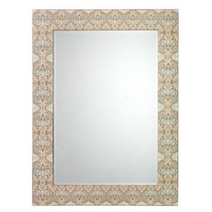 Maklaine Lacquered Inkblot-Pattern Beveled Wall Mirror in Gray/Cream