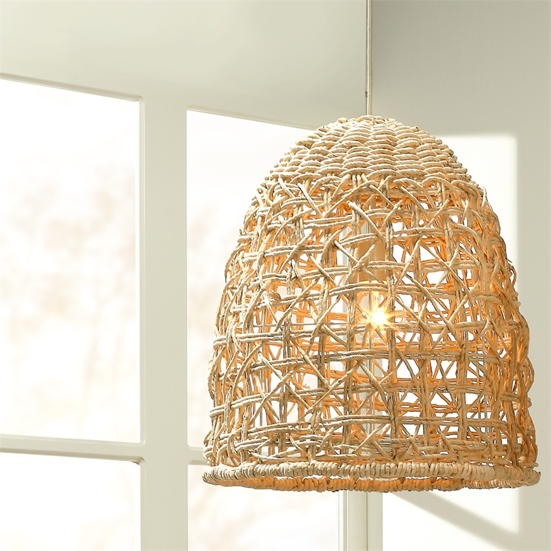 Maklaine Hand-Woven Natural Corn Straw Coastal Pendant in Natural