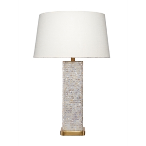 Maklaine Mother of Pearl Table Lamp With White Linen Drum Shade