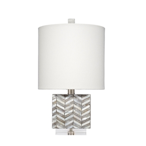 Maklaine Art Deco Mother of Pearl Table Lamp With Linen Shade in Gray