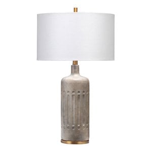 Maklaine Textured Cement and Metal Table Lamp With Linen Shade in Gray