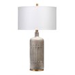 Maklaine Textured Cement and Metal Table Lamp With Linen Shade in Gray