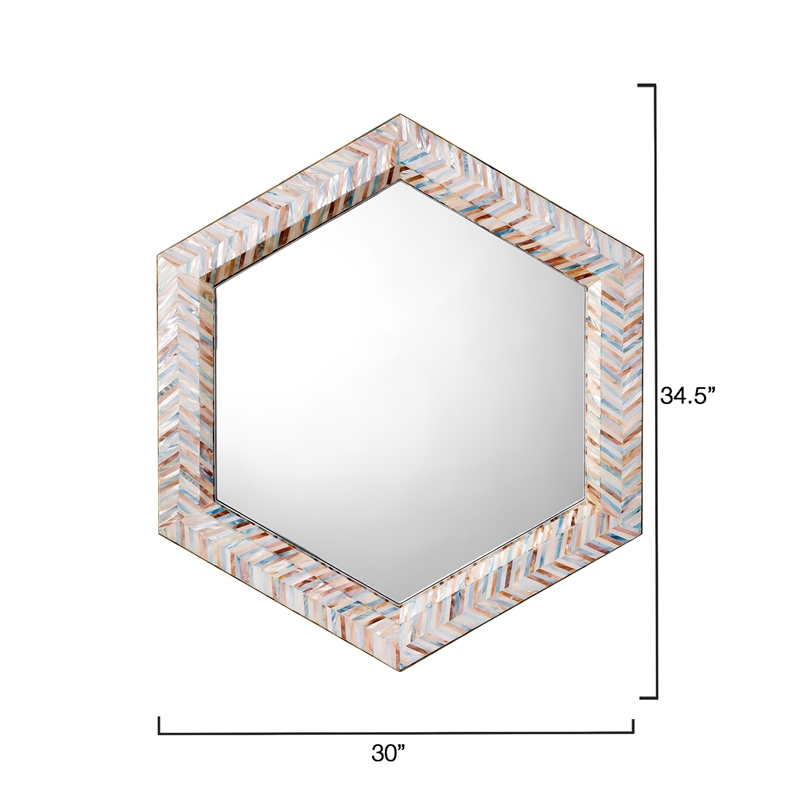 Maklaine Iridescent Mother of Pearl Hexagon Wall Mirror in Blue/White
