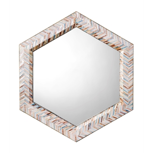 Maklaine Iridescent Mother of Pearl Hexagon Wall Mirror in Blue/White