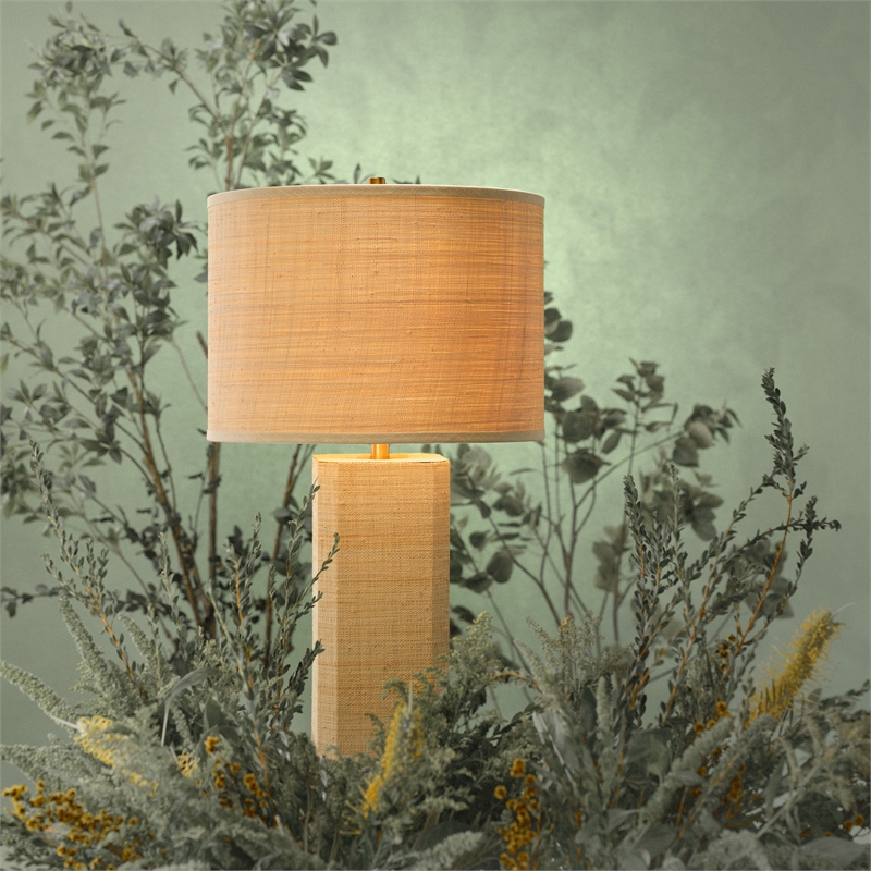 Maklaine Raffia-Wrapped Geometric Table Lamp With Raffia Shade in Natural