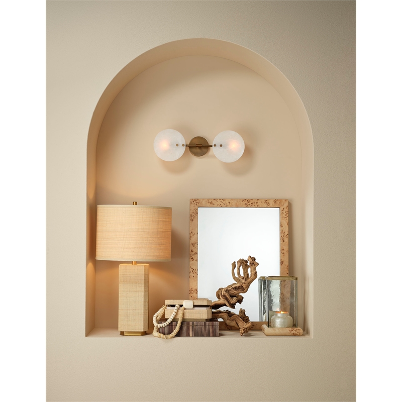 Maklaine Raffia-Wrapped Geometric Table Lamp With Raffia Shade in Natural
