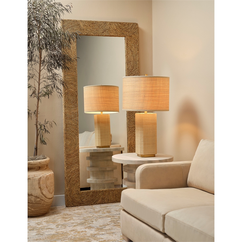 Maklaine Raffia-Wrapped Geometric Table Lamp With Raffia Shade in Natural