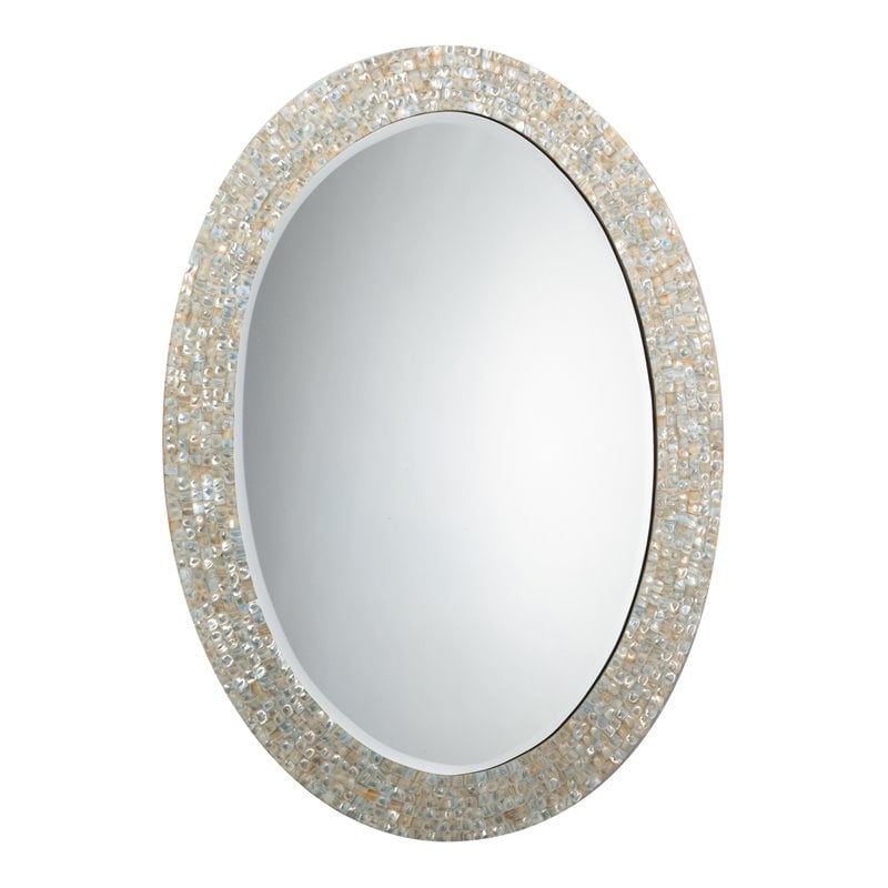 Maklaine Large Oval Mother of Pearl Coastal Wall Mirror in White