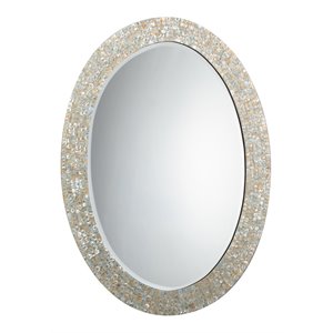 Maklaine Large Oval Mother of Pearl Coastal Wall Mirror in White