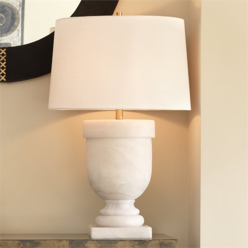 Maklaine Faux Alabaster Resin Traditional Table Lamp in White
