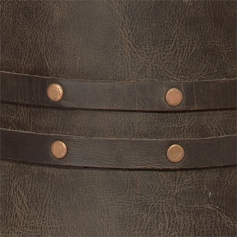 Maklaine Barrel Leather Table Lamp With Elephant Hemp Shade in Brown