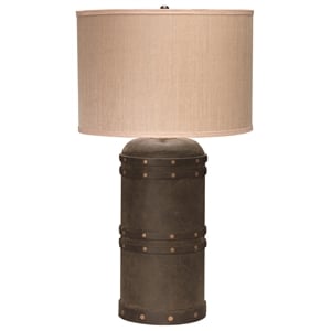 Maklaine Barrel Leather Table Lamp With Elephant Hemp Shade in Brown