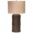 Maklaine Barrel Leather Table Lamp With Elephant Hemp Shade in Brown