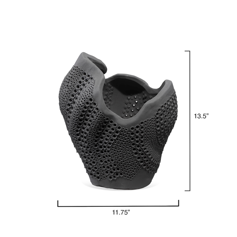 Maklaine Perforated Porcelain Decorative Vase in Matte Black Ceramic