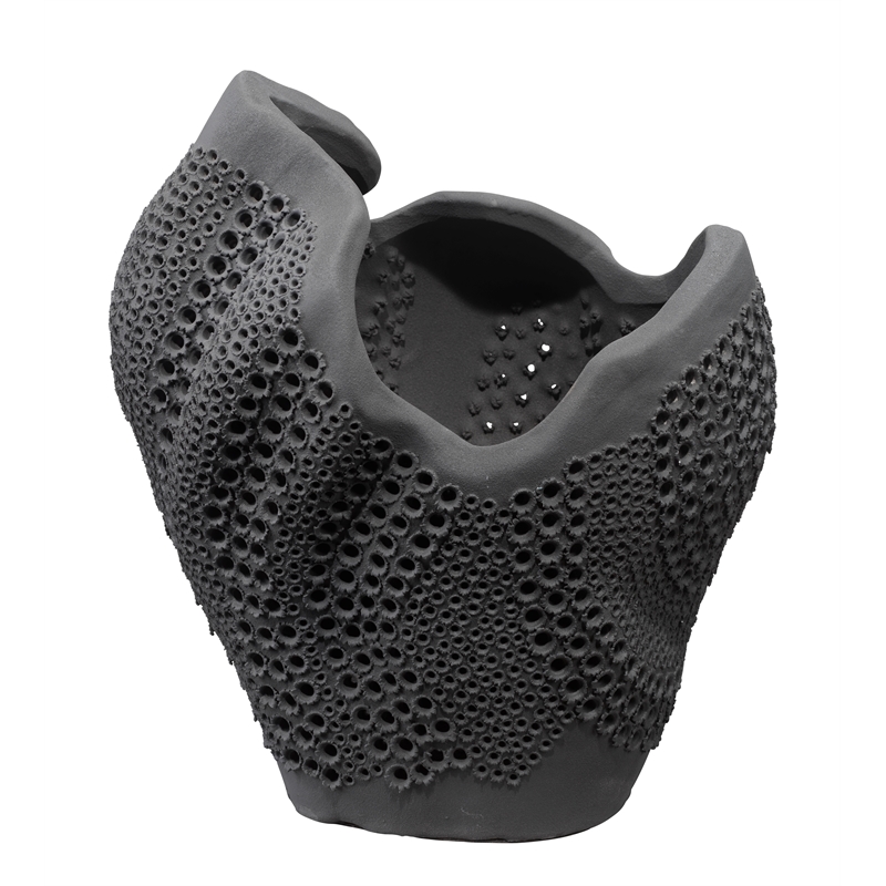 Maklaine Perforated Porcelain Decorative Vase in Matte Black Ceramic