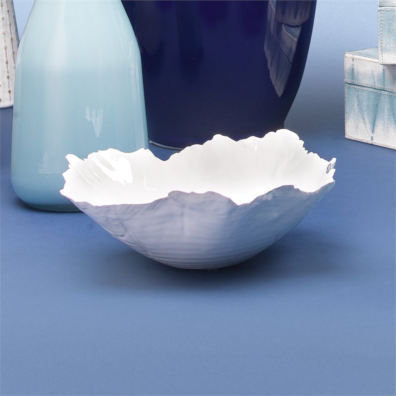 Maklaine Handmade Petal-Edge Ceramic Decorative Bowl in White Glaze