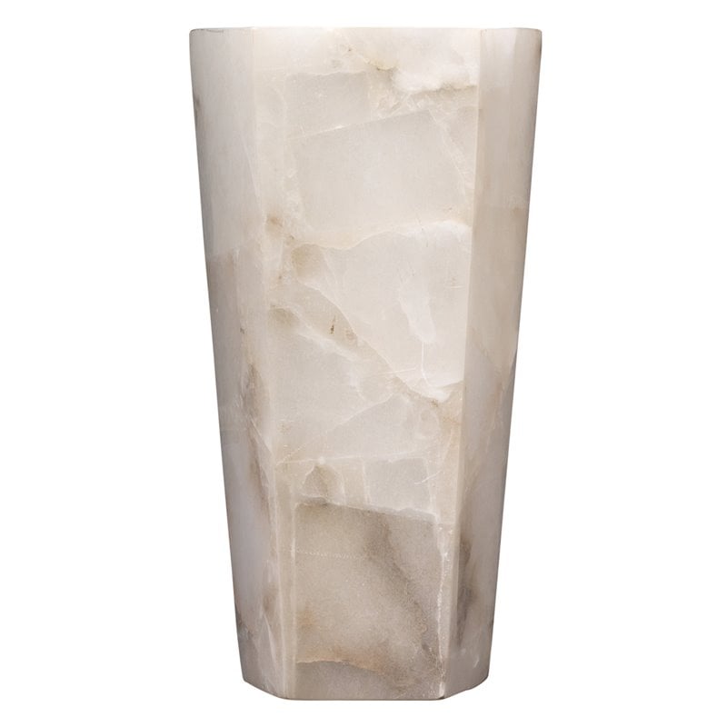 Maklaine Contemporary Alabaster Stone Tall Hexagon Wall Sconce in White