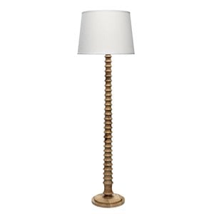 Maklaine Carved Mango Wood Floor Lamp With Grasscloth Shade in Brown