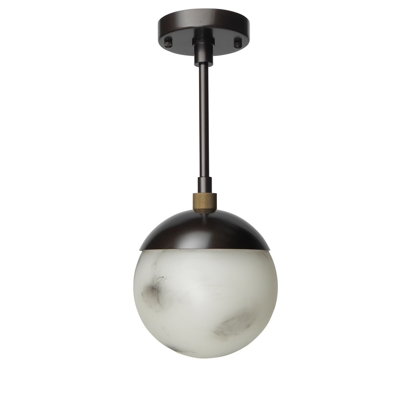 Maklaine Faux Alabaster and Steel 1-Light Pendant in Oil Rubbed Bronze