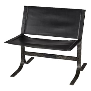 Maklaine Contemporary Full Grain Leather and Iron Sling Chair in Black