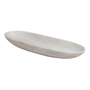 Maklaine Carved Natural Marble Oval Decorative Bowl in White