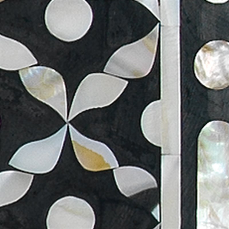 Maklaine Mother of Pearl Inlay Rectangle Wall Mirror in Black/Gray