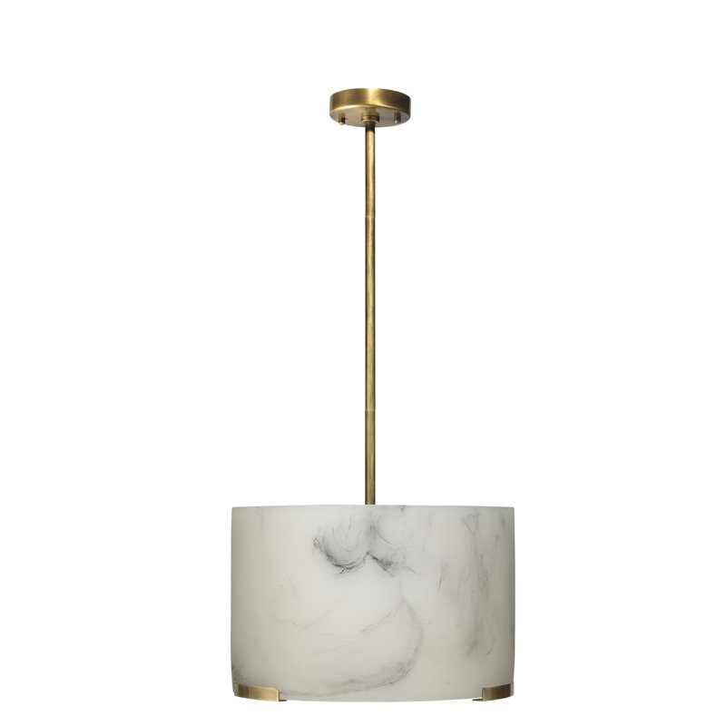 Maklaine Faux Alabaster Resin and Steel 3-Light Pendant in White/Brass
