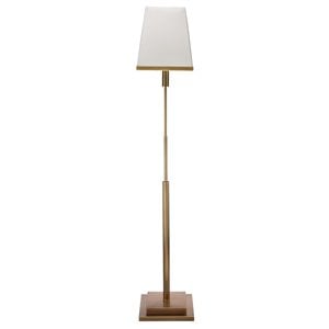 Maklaine Modern Steel Floor Lamp With White Linen Shade in Antique Brass