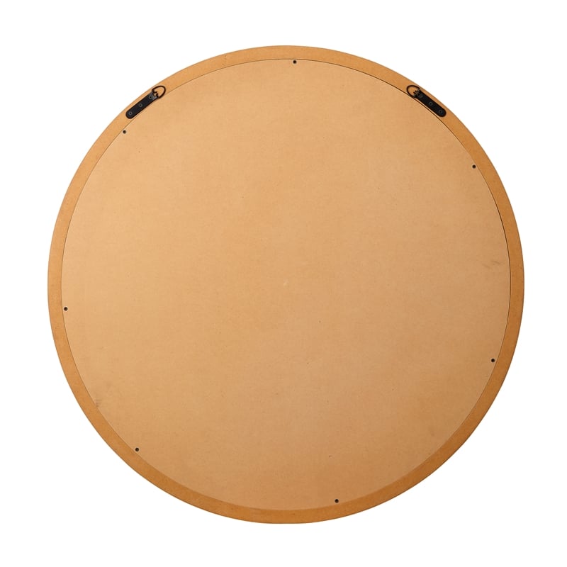 Maklaine Beveled Burl Wood Veneer Round Wall Mirror in Natural