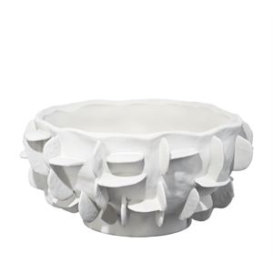 Maklaine Contemporary Handmade Paillette-Textured Ceramic Bowl in White