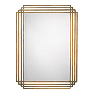 Maklaine Burnished Metal Contemporary Wall Mirror in Antique Brass