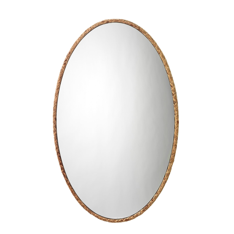 Maklaine Oval Hand-Braided Seagrass Coastal Wall Mirror in Natural